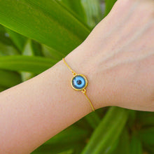 Load image into Gallery viewer, Water Turquiose Plain Evil Eye Gold Color Bracelet
