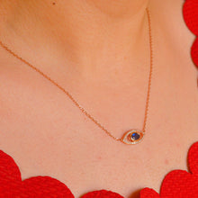 Load image into Gallery viewer, Sapphire Stone Evil Eye Necklace - Rose Gold
