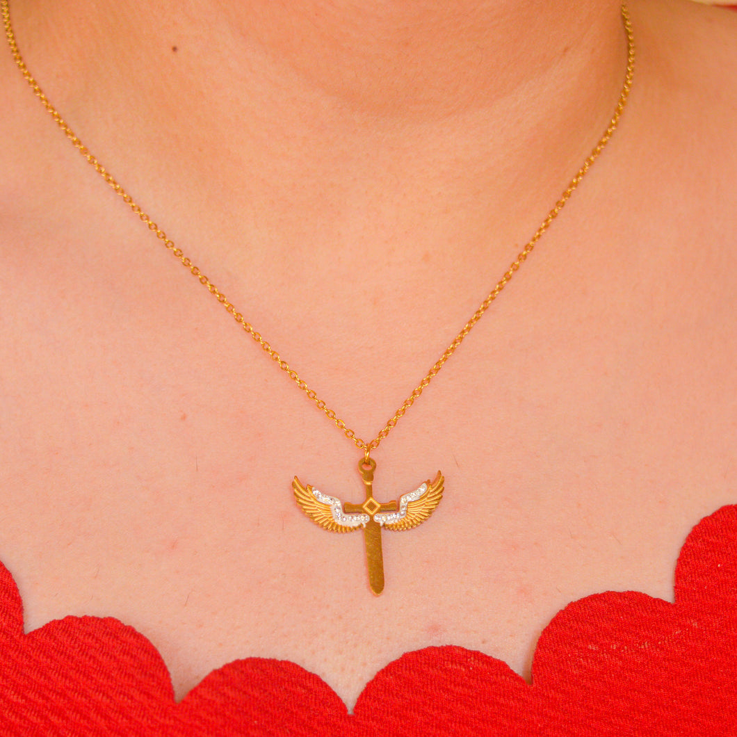 Sword of Angels Cross Necklace - Gold