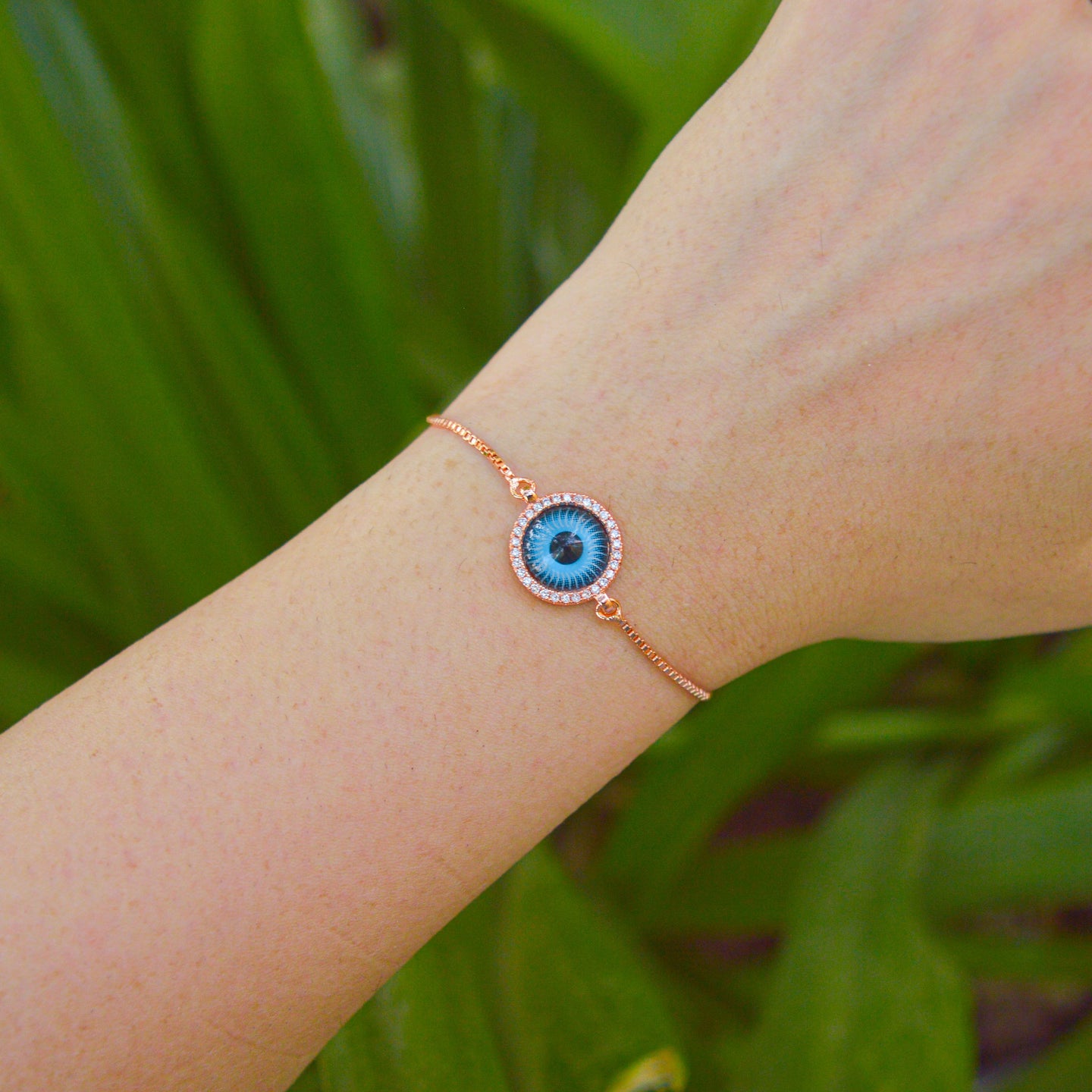 Turquiose Stones Evil Eye Rose Gold Color Bracelet