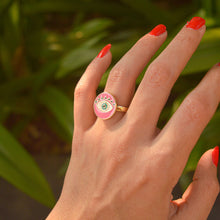 Load image into Gallery viewer, Baby Pink Round Evil Eye Ring ( Gold )
