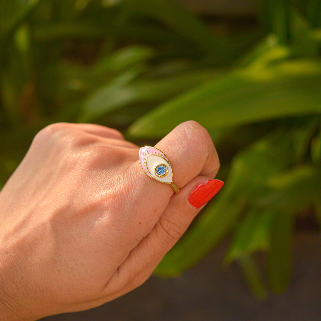 Pink Fish Evil Eye Ring ( Gold ) Adjustable