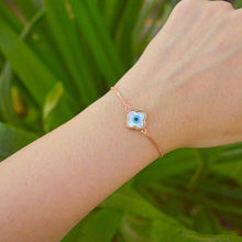 Load image into Gallery viewer, White Clover Evil Eye Rose Gold Color Bracelet
