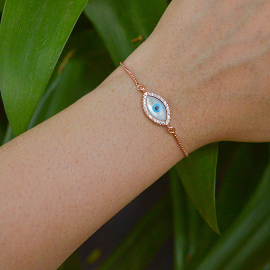 Eye Mother of Pearl Evil Eye Bracelet ( Rose Gold )
