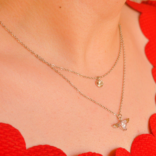 Wings Layered Necklace - Silver