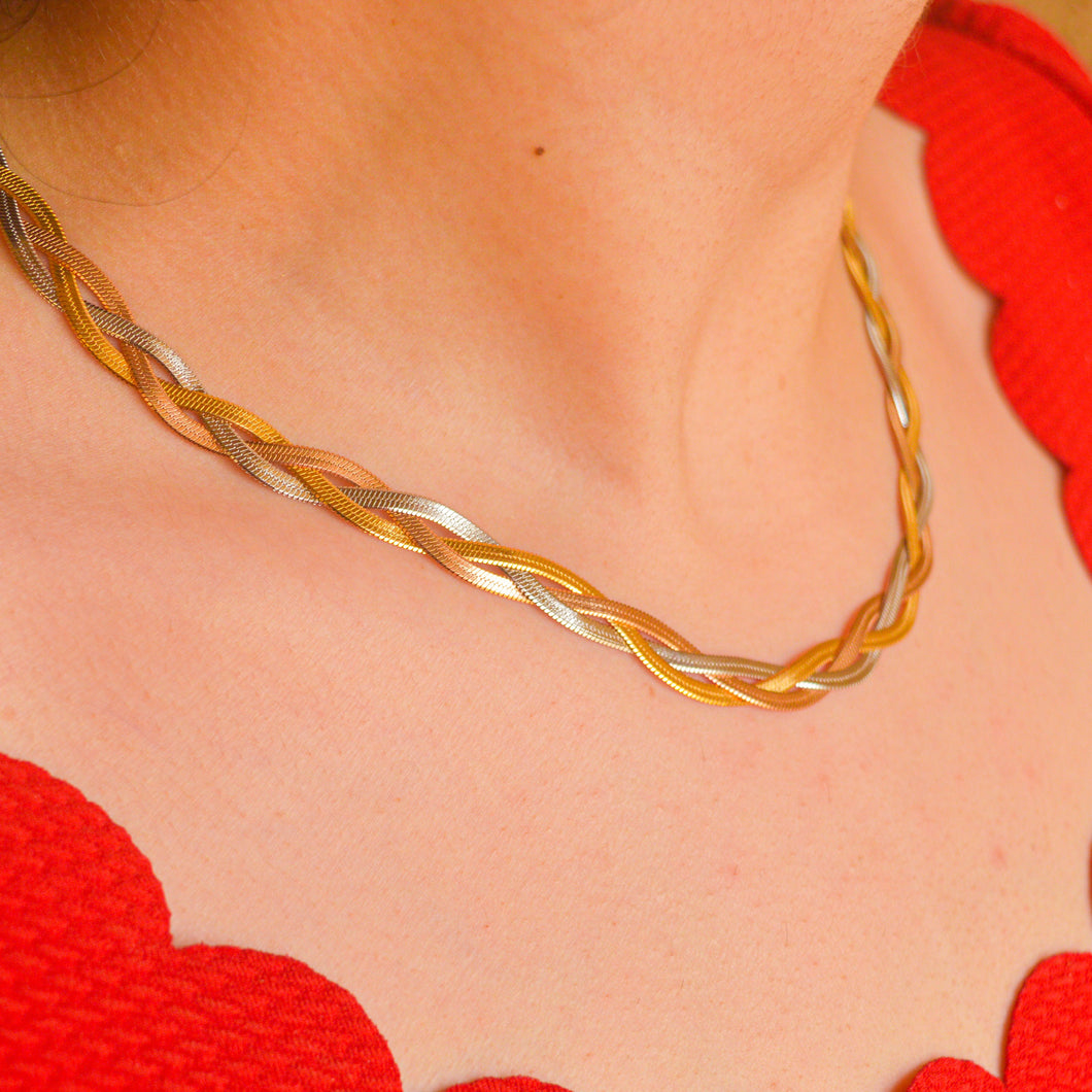 Braided Silver Gold Rose Snake Chain Necklace