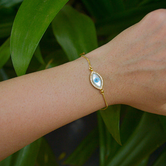 Eye Mother of Pearl Evil Eye Bracelet ( Gold )