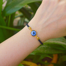 Load image into Gallery viewer, Unisex Gold Simple Nazar Battu  Evil Eye Black Band Bracelet ( Gold )
