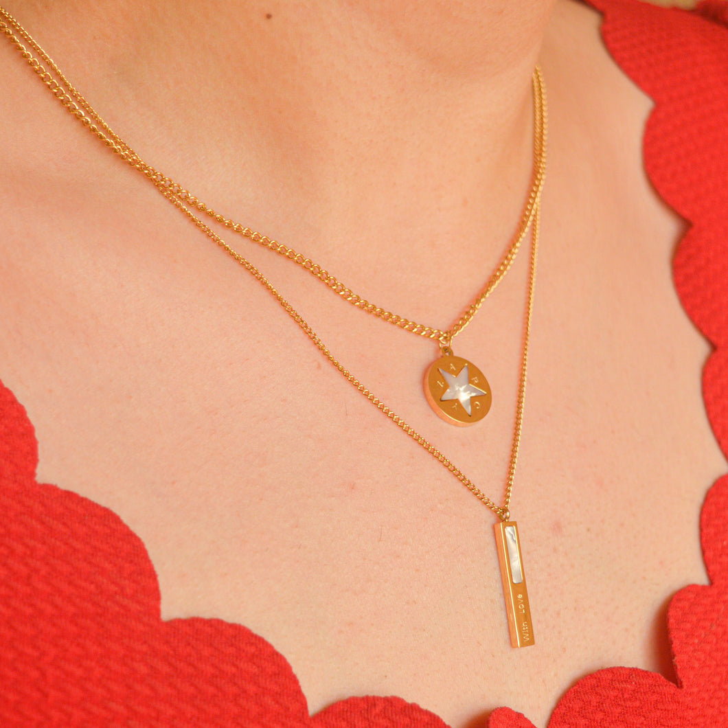Star and Bar Layered Necklace - Gold