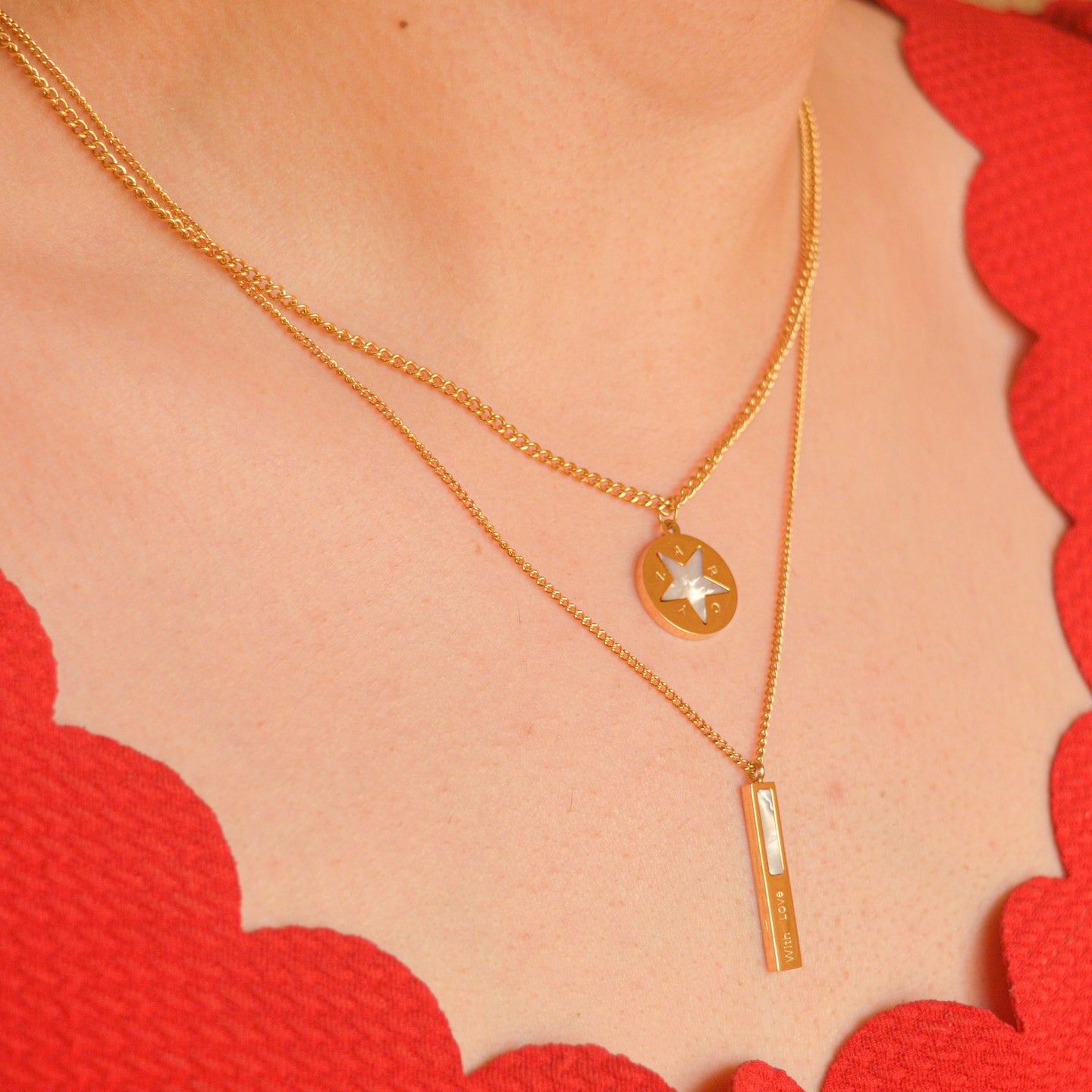 Star and Bar Layered Necklace - Gold