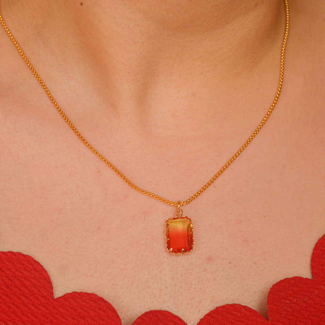 Red Gradient in 24K gold plated chain Necklace