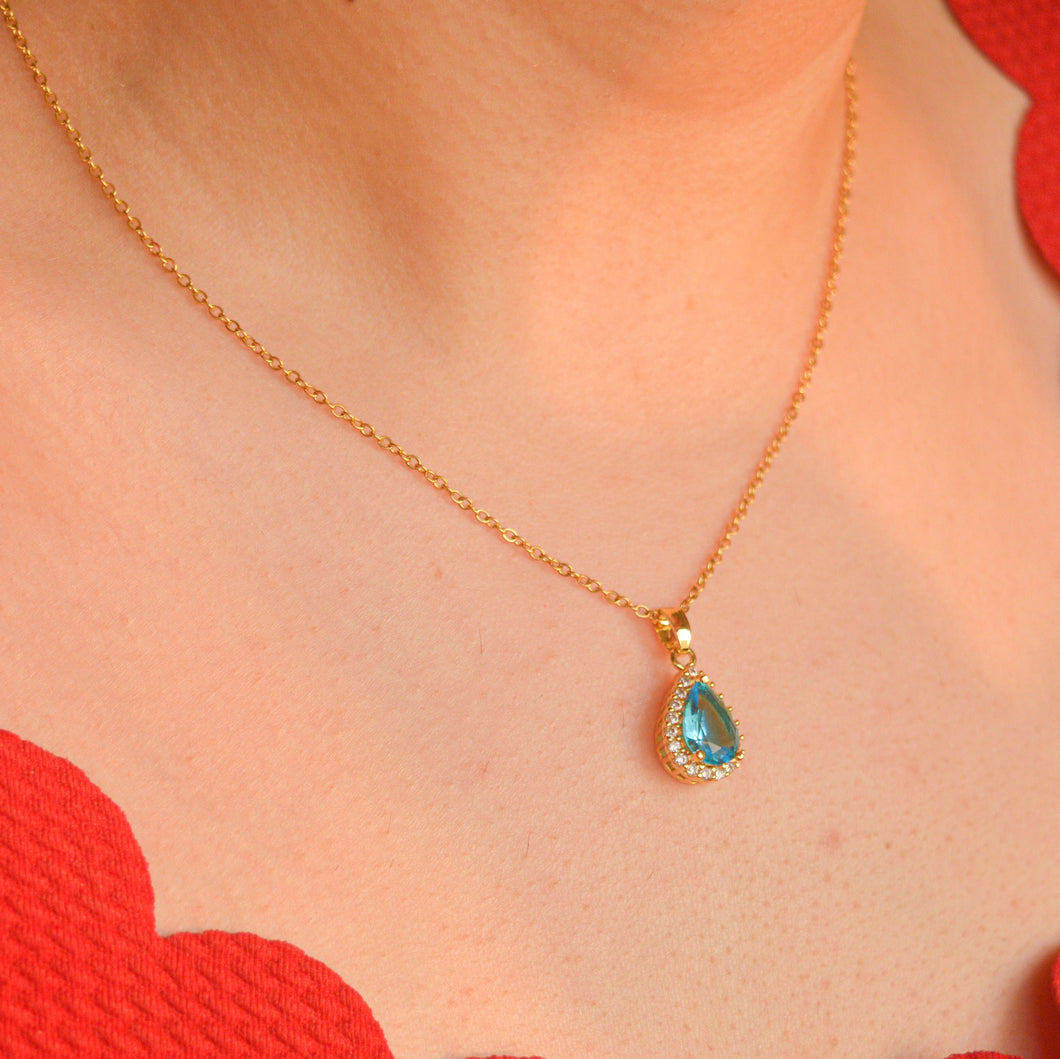Oceanic Blue Stone Necklace - Gold