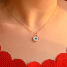 Load image into Gallery viewer, Mother of  White Pearl Evil Eye Necklace - Rose Gold
