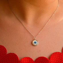 Load image into Gallery viewer, Mother of Pearl White Evil Eye Necklace - Silver
