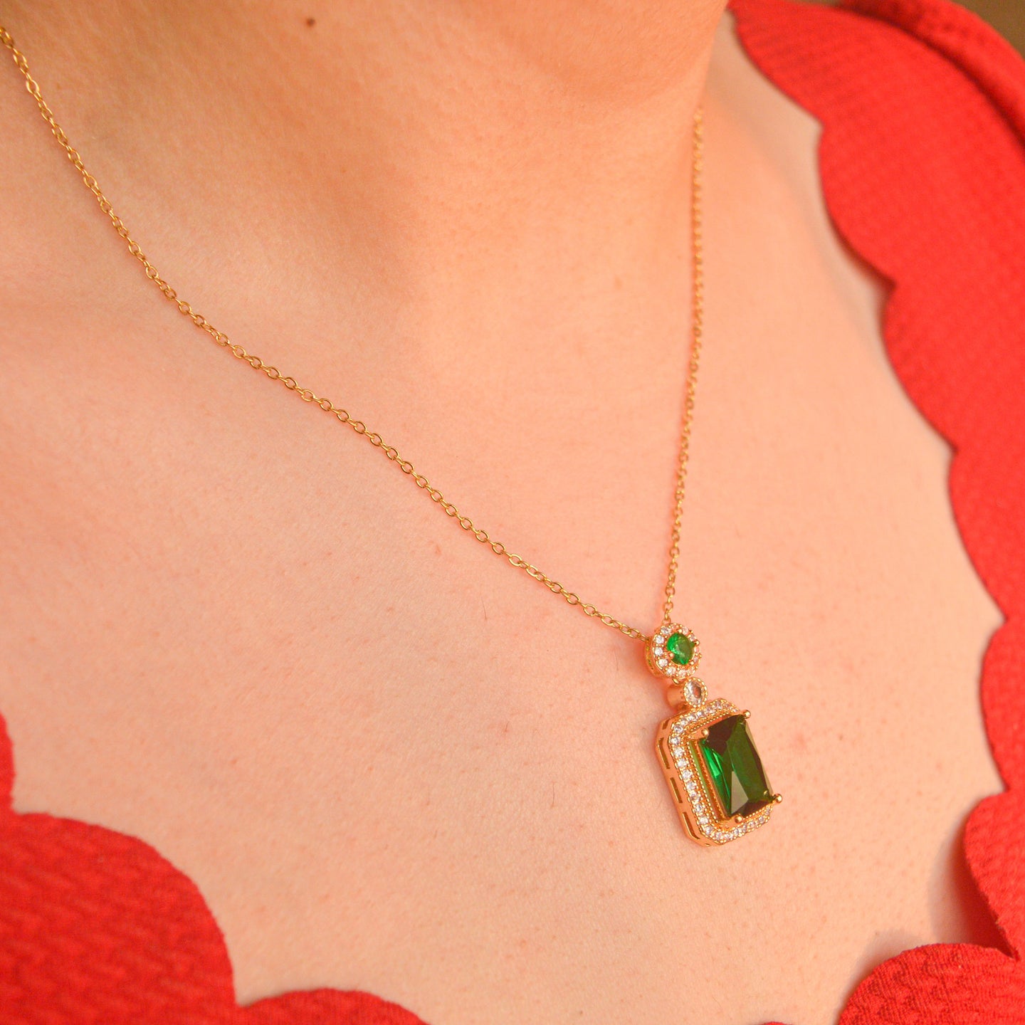 Green Emerald Necklace - Gold