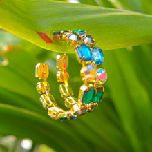 Load image into Gallery viewer, Multi Diamond Emerald Hoops Earrings ( Gold )
