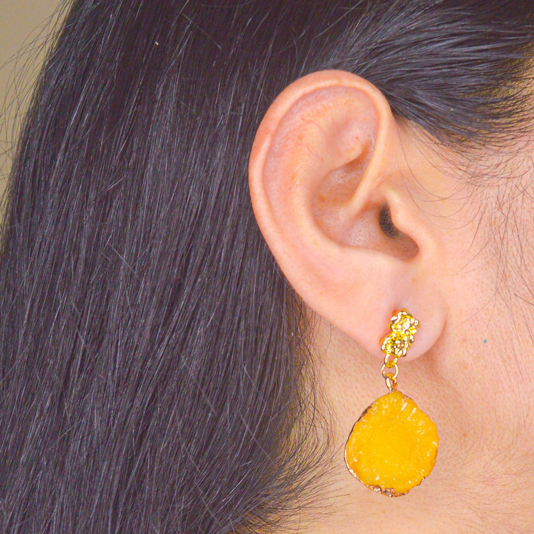 Yellow Crystal Stone Earrings - Gold