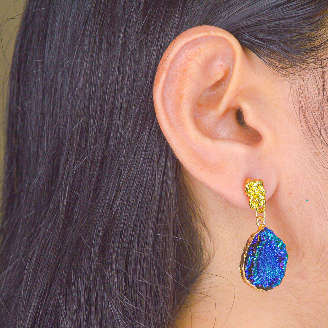 Purple Crystal Stone Earrings - Gold