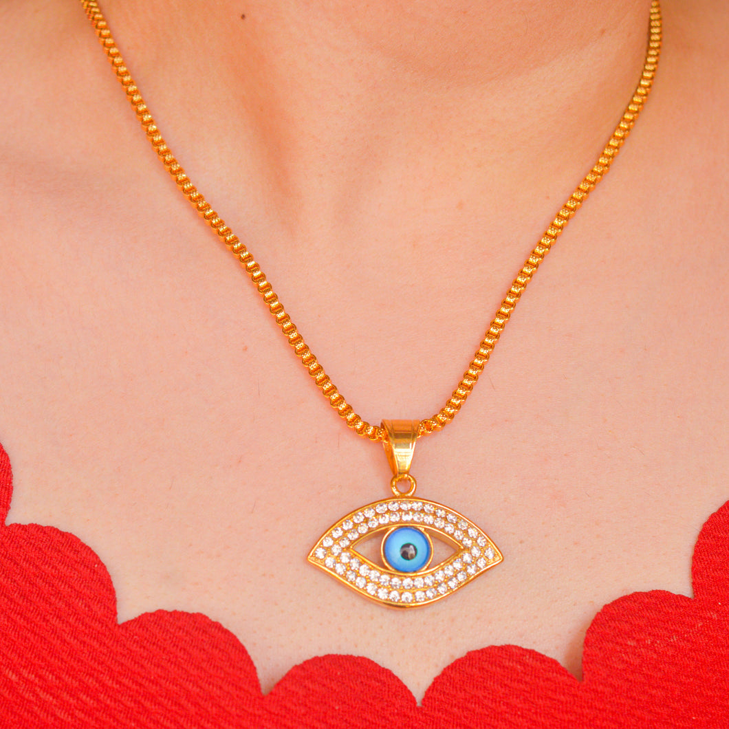 Bold Evil Eye in 24k Gold Plated Necklace