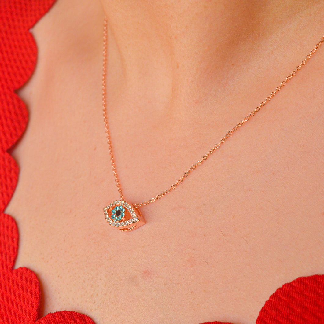Blue Retina Rose Gold Evil Eye Necklace