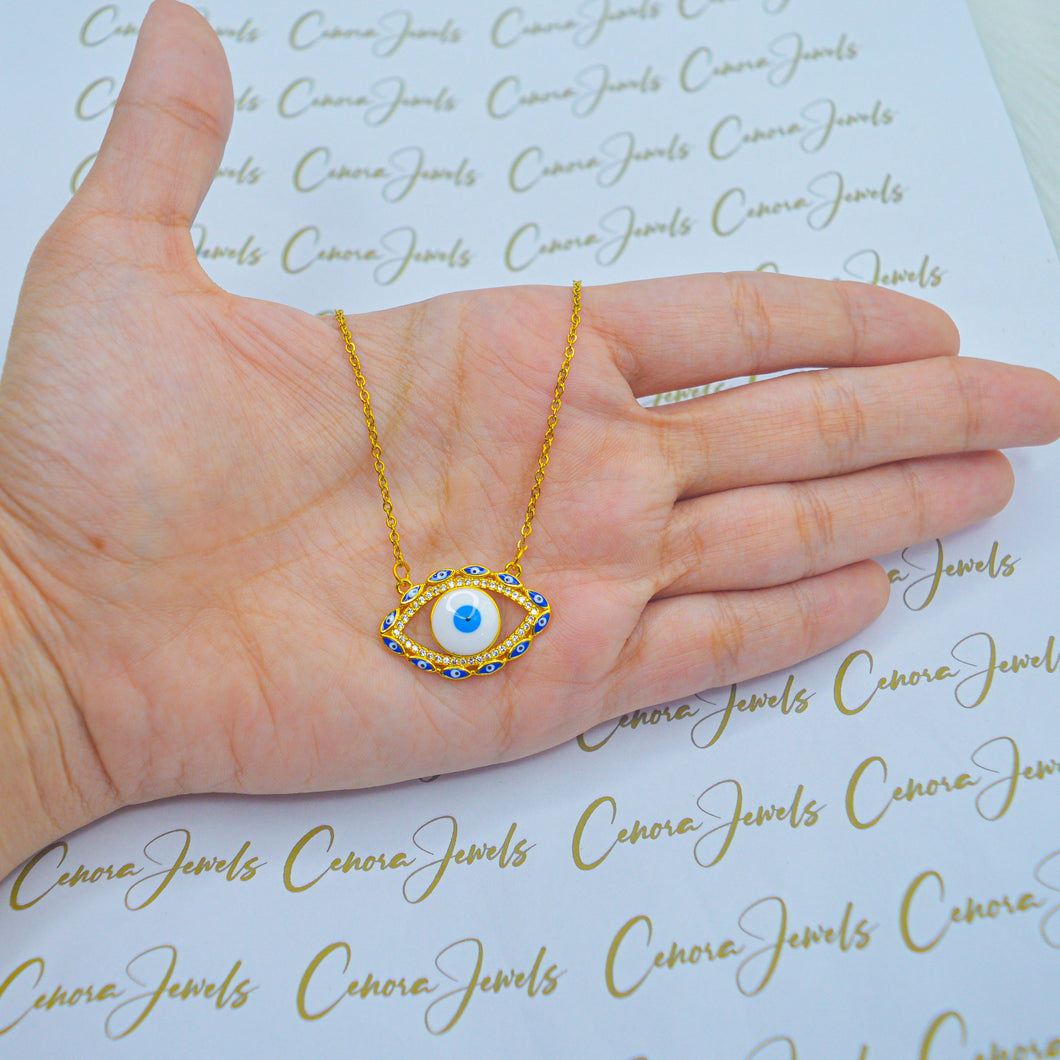 Evil Eye White Retina Necklace ( Gold )