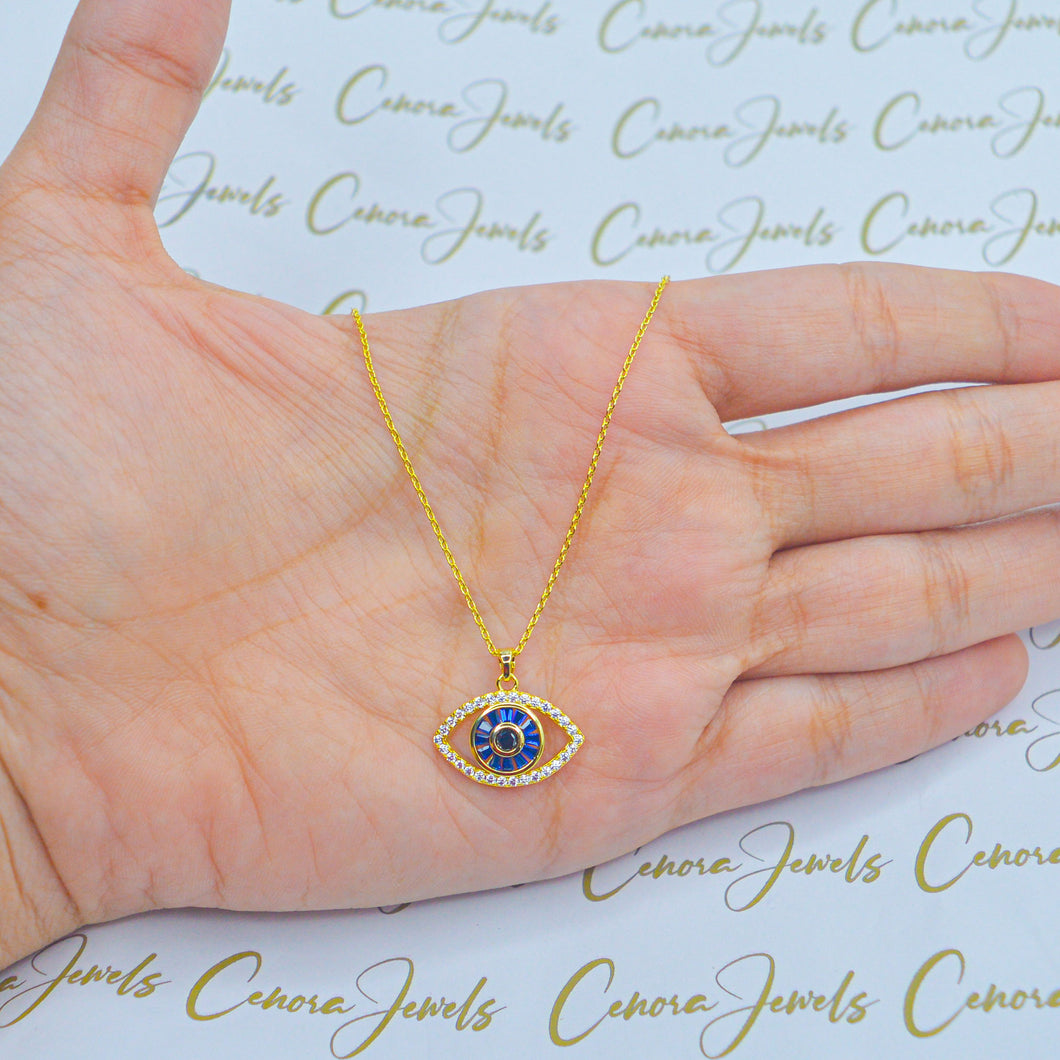 Navy Iris Evil Eye Necklace ( Gold )