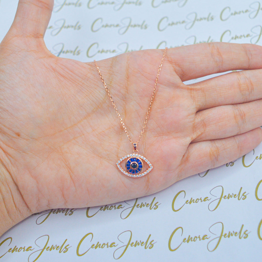 Navy Iris Evil Eye Necklace ( Rose Gold )