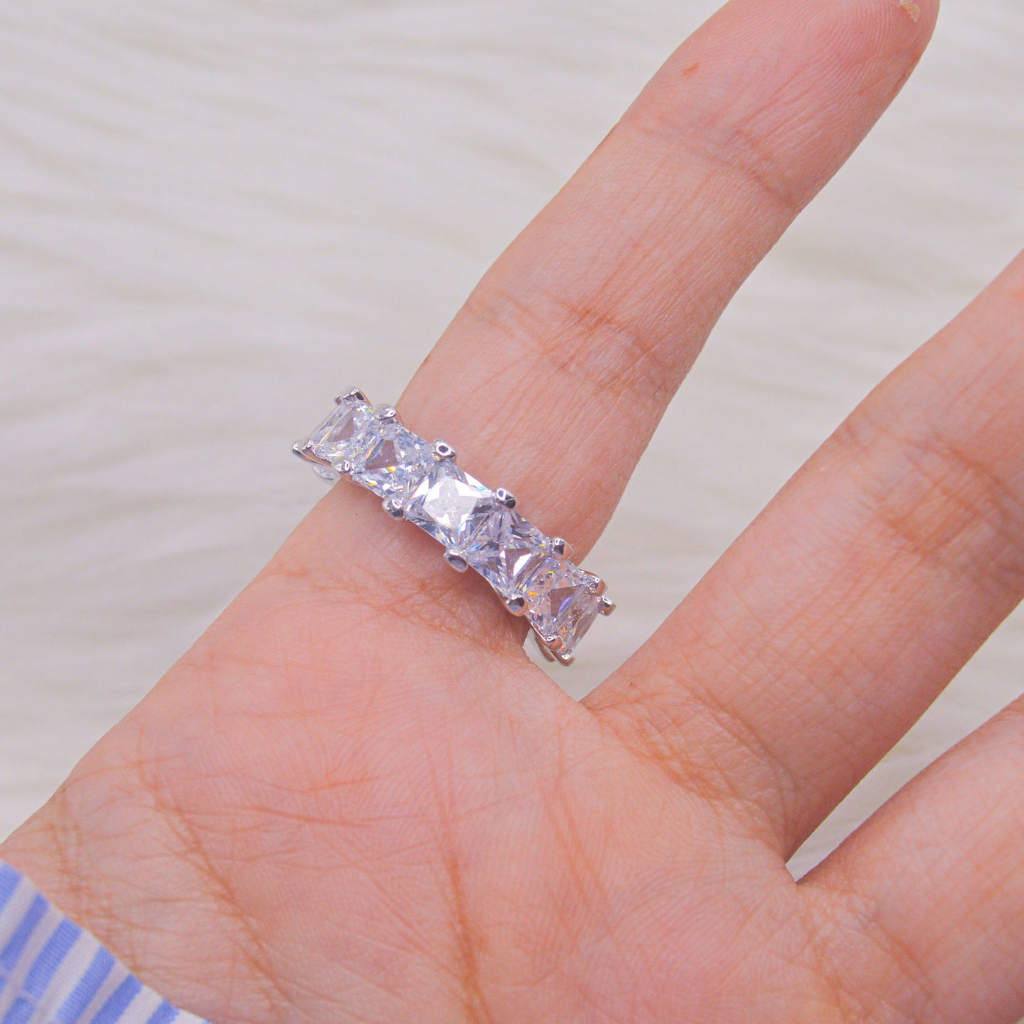 Nirvana Baguette Fits Size 8-9 US  Solitaire Ring ( Silver )