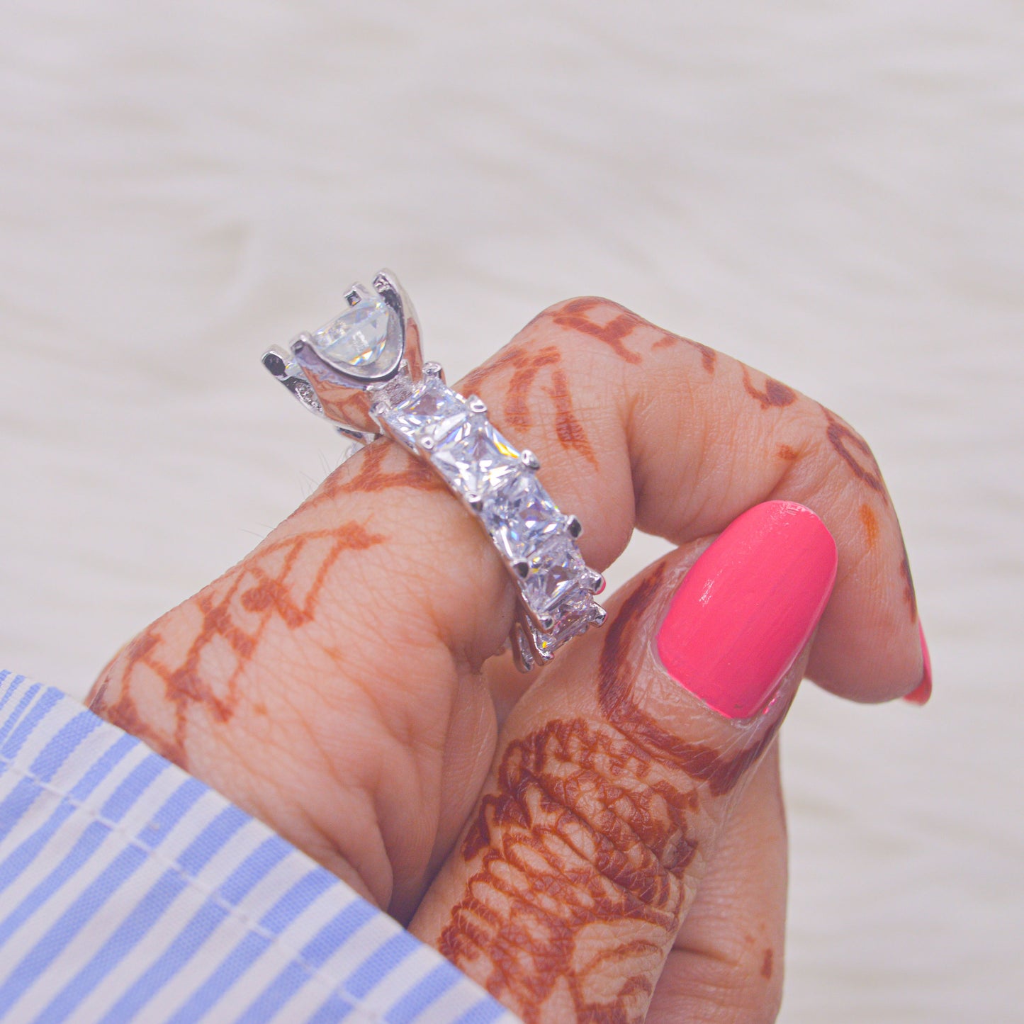 Nirvana Baguette Fits Size 8-9 US  Solitaire Ring ( Silver )
