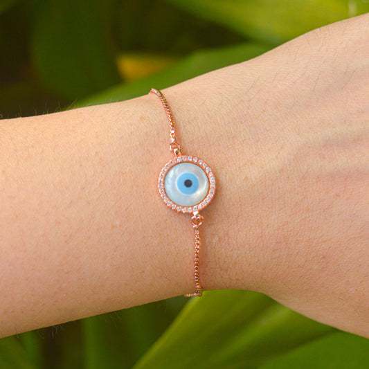 Pearl Evil Eye Rose Gold Bracelet