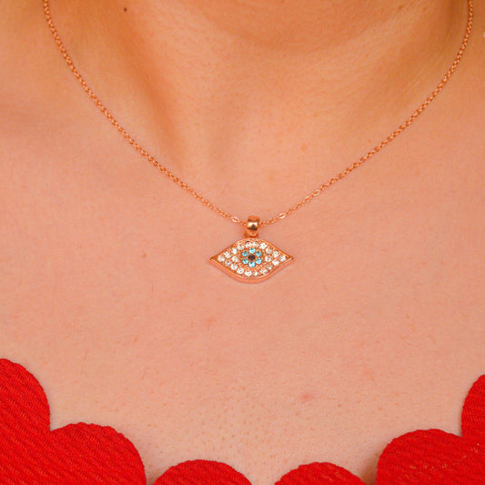 Fish Evil Eye Necklace - Rose Gold