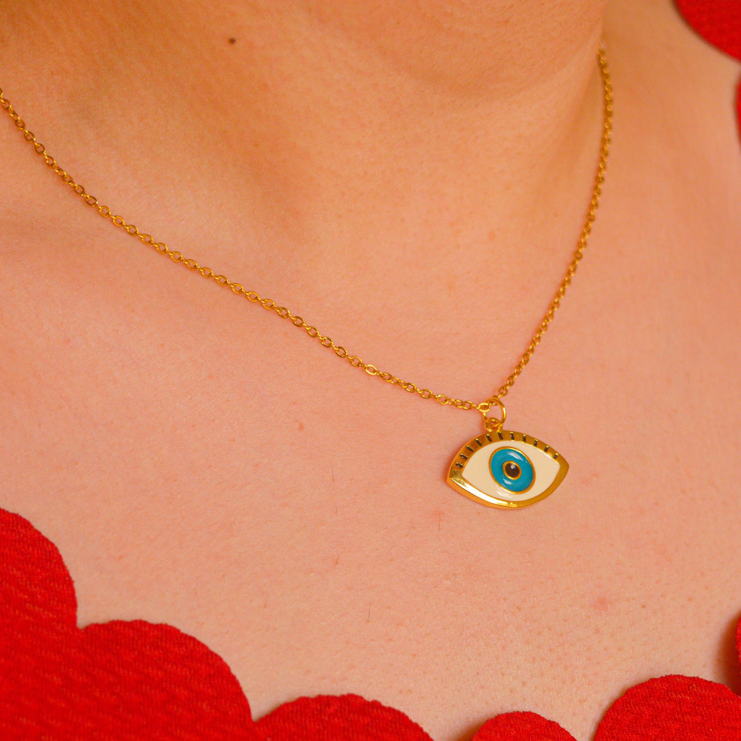 White Ocean Evil Eye Necklace - Gold