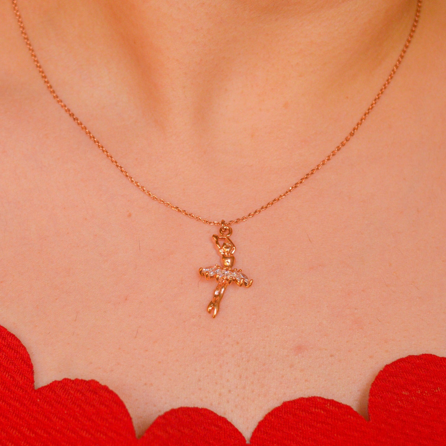 Ballet Dancer Girl Necklace - Rose Gold