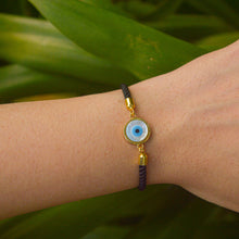 Load image into Gallery viewer, Unisex Gold Evil Eye Mother of Pearl Black Band Bracelet ( Gold )

