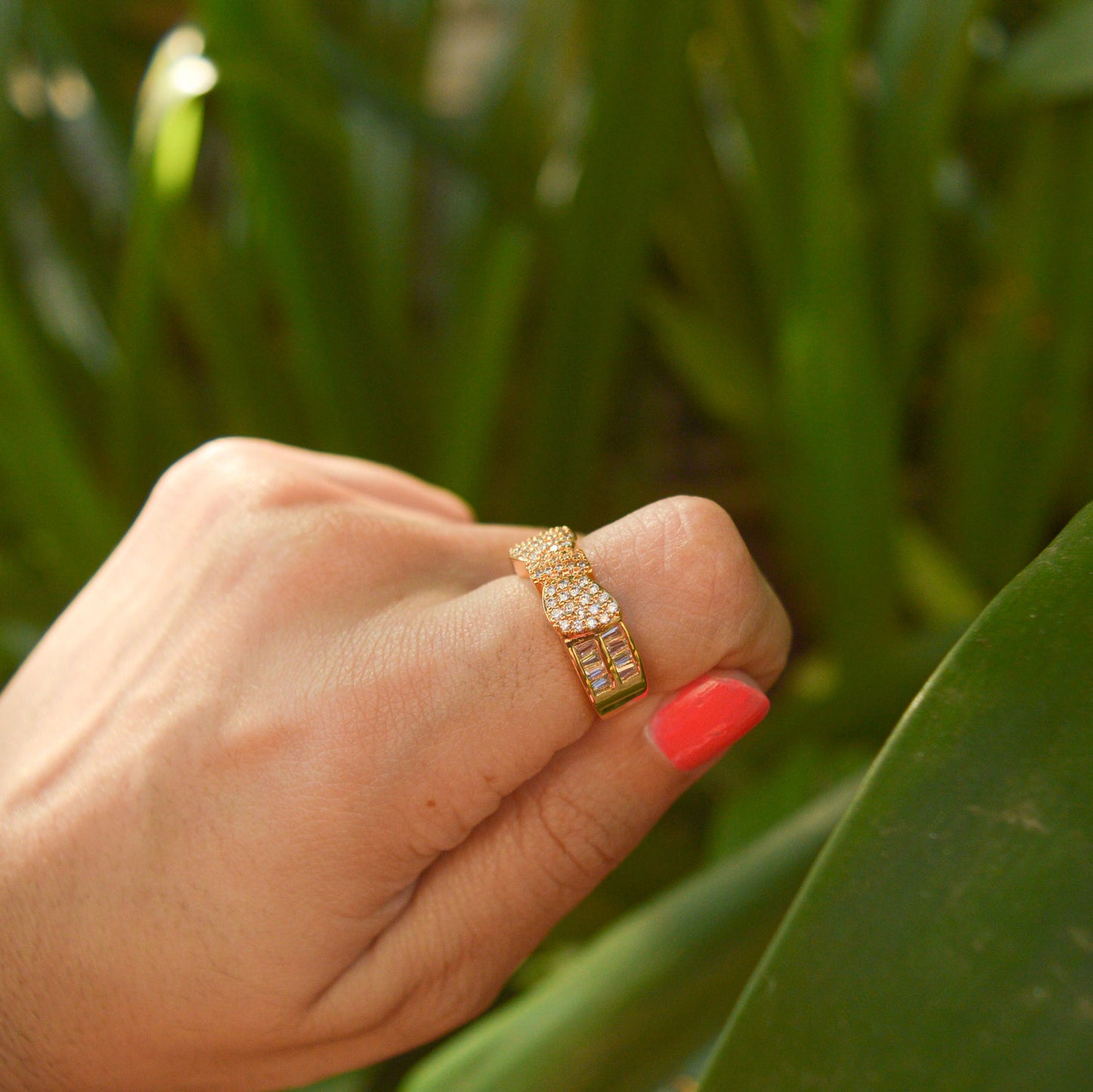 Bow Studded Ring ( Gold ) Adjustable