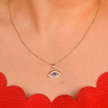Load image into Gallery viewer, Blue Cyan Evil Eye Necklace - Silver

