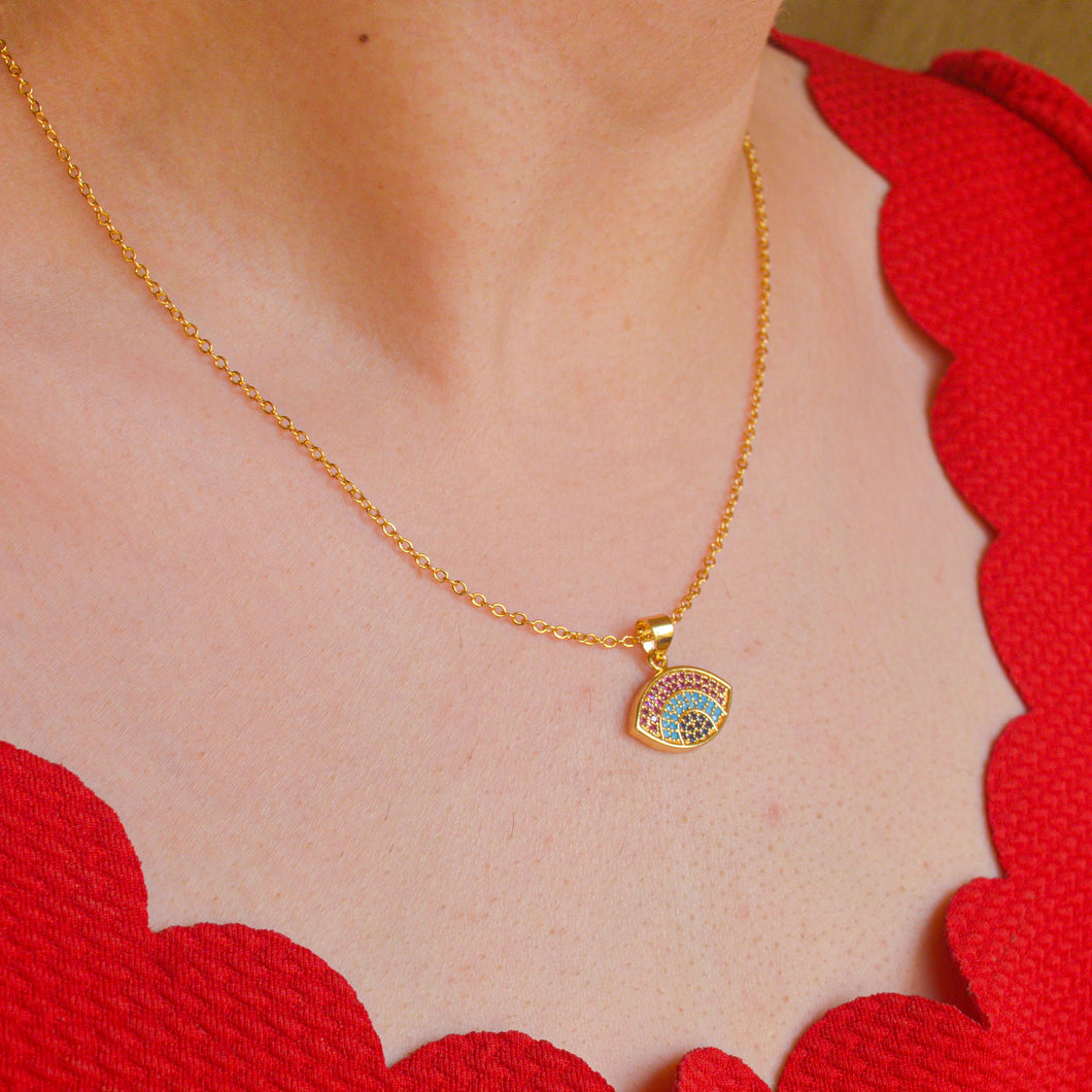Pink Blue Evil Eye Necklace