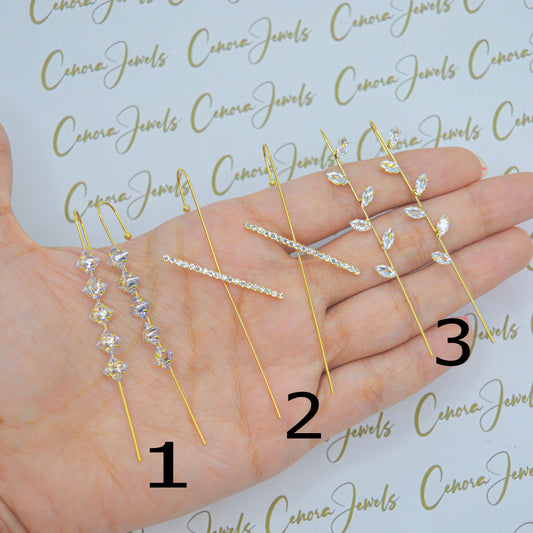 Fancy Studded Ear Cuffs Earrings ( Gold )