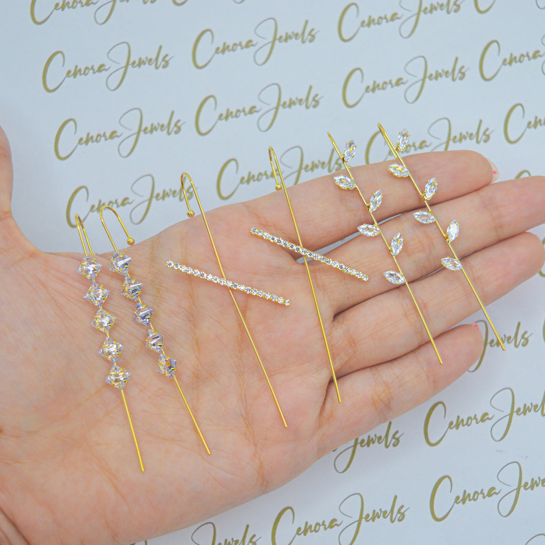 Fancy Studded Ear Cuffs Earrings ( Gold )
