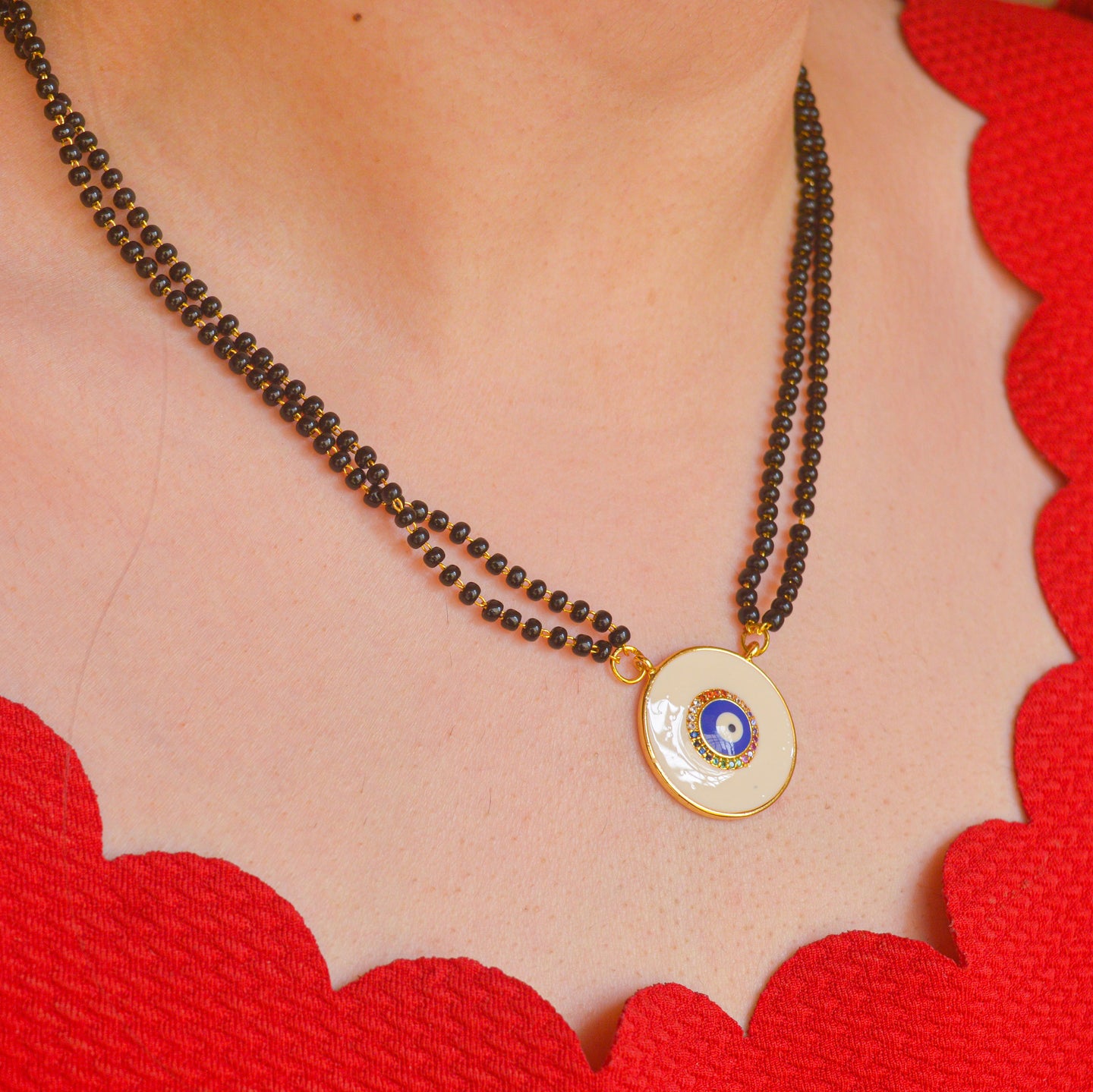 Double Mangalsutra Evil Eye Necklace