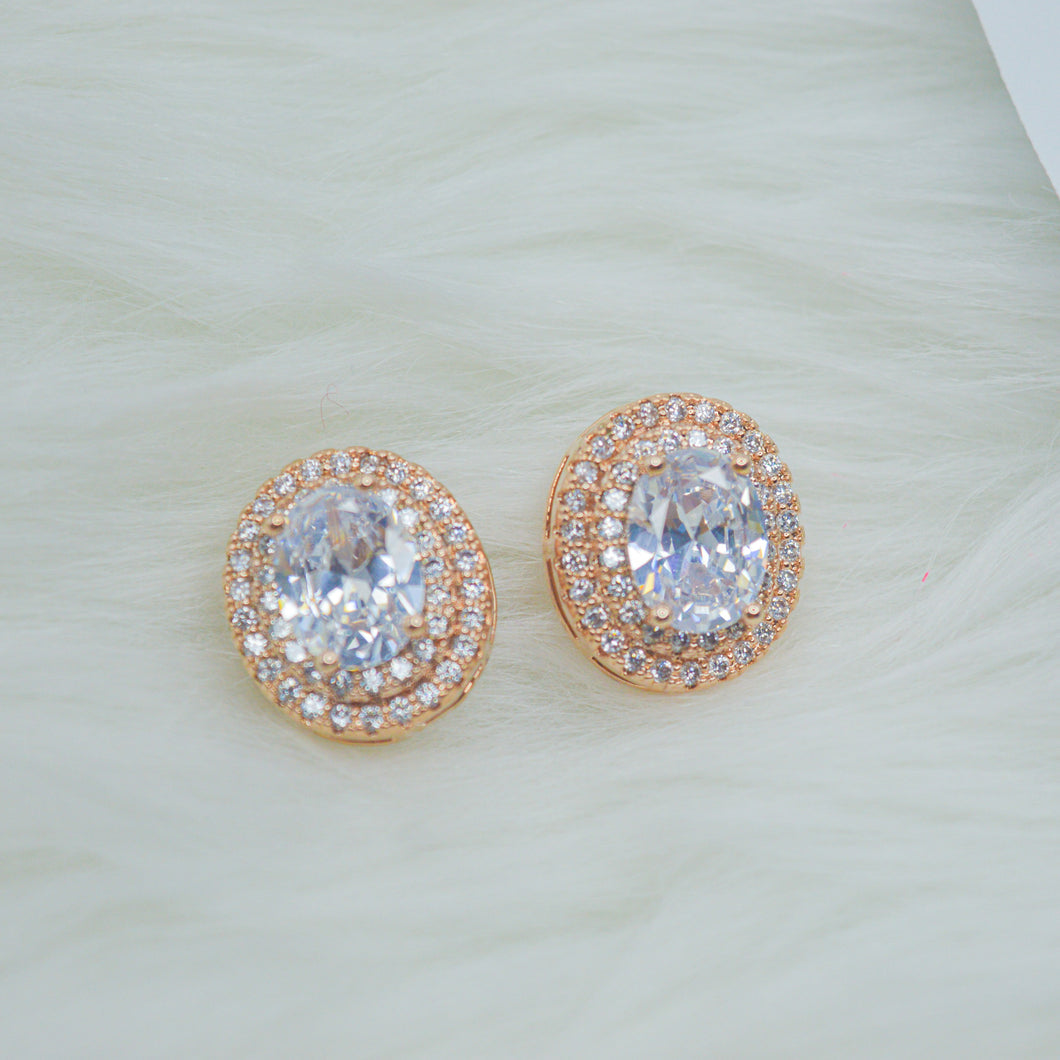 Oval Solitaire Ear Studs Earrings ( Rose Gold )