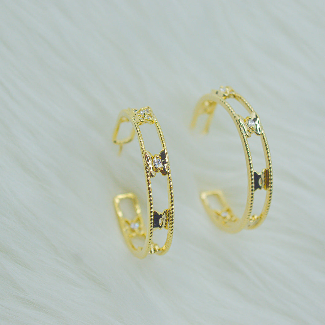 Butterfly Hoops Earrings ( Gold )