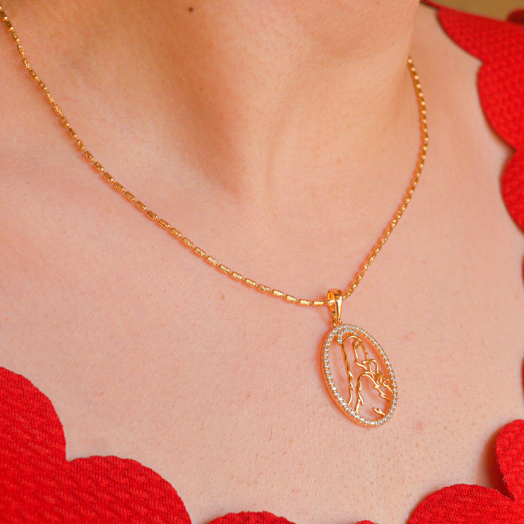 Mother Mary with Baby Jesus Angelic Necklace - Rose Gold