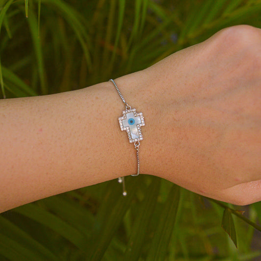 Cross Style Evil Eye Bracelet ( Silver )