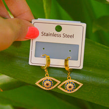 Load image into Gallery viewer, Bold Evil Eye Studded Huggies Earrings ( Gold )
