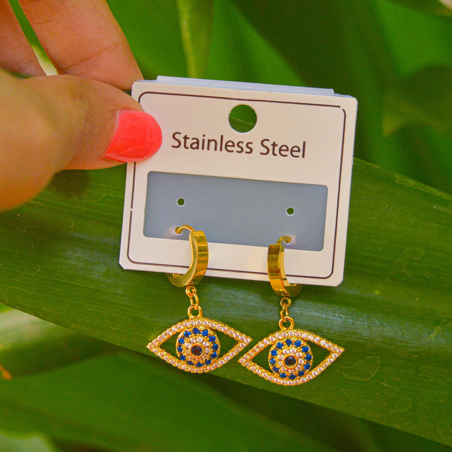 Bold Evil Eye Studded Huggies Earrings ( Gold )