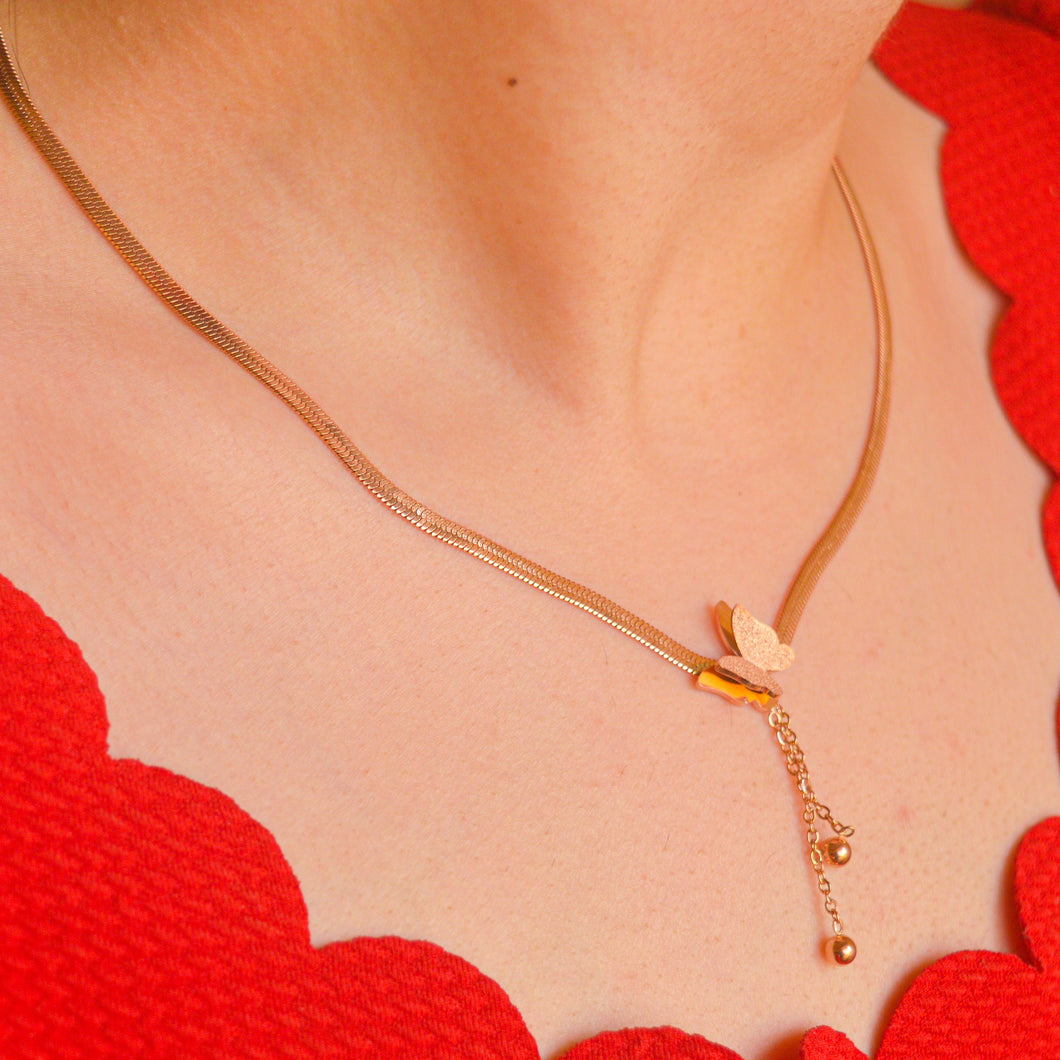 Butterfly Snake Chain Necklace - Rose Gold