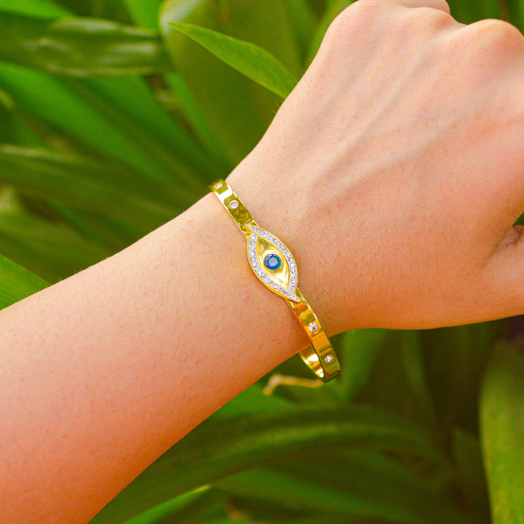 Sapphire Evil Eye Kadha Bracelet Bangle ( Gold )