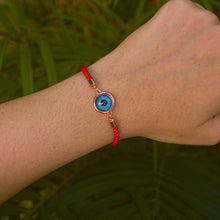 Load image into Gallery viewer, Blue Iris Red Band Evil Eye Bracelet ( Rose Gold )
