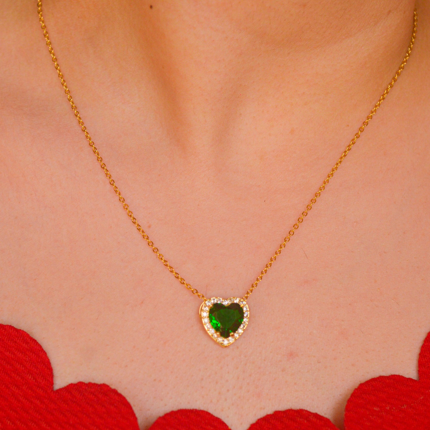Emerald Green Heart Necklace - Gold